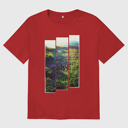 Футболка оверсайз мужская Тропа с цветами к морю, цвет: красный