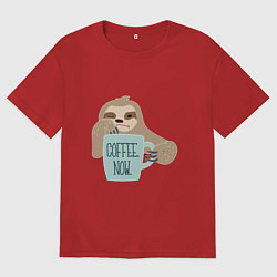 Мужская футболка оверсайз Ленивец с кофе