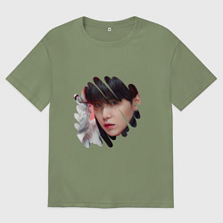 Футболка оверсайз мужская Agust D SUGA BTS, цвет: авокадо