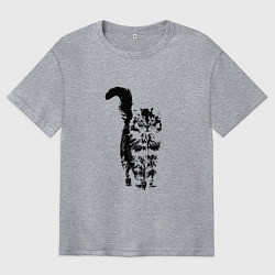 Мужская футболка оверсайз КОШКА С ПУШИСТЫМ ХВОСТОМ