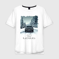 Футболка оверсайз мужская Lexus - зимняя дорога, цвет: белый