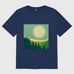 Футболка оверсайз мужская Пейзаж и яркое солнце, цвет: тёмно-синий