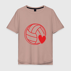 Футболка оверсайз мужская Сердечко Волейбола, цвет: пыльно-розовый