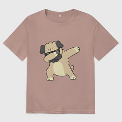 Футболка оверсайз мужская Дэббинг мопс в чёрных очках - Dabbing dog, цвет: пыльно-розовый