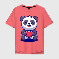 Футболка оверсайз мужская Панда с сердцем!, цвет: коралловый