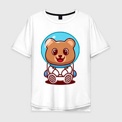 Футболка оверсайз мужская Медведь космонавт в скафандре, цвет: белый