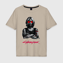 Мужская футболка оверсайз Джонни в красных очках Cyberpunk 2077