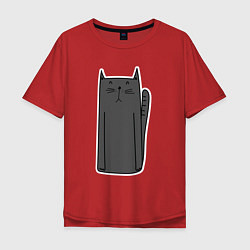 Футболка оверсайз мужская Черный длинный кот, цвет: красный