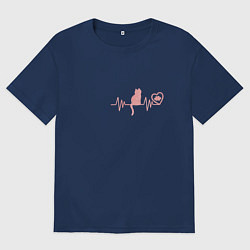 Футболка оверсайз мужская Кардио котик, цвет: тёмно-синий