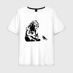 Мужская футболка оверсайз BANKSY girl with blue bird БЭНКСИ девочка с синей