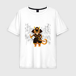 Мужская футболка оверсайз Тигр-самурай с двумя мечами на фоне бамбука
