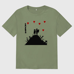 Мужская футболка оверсайз Banksy Бэнкси мальчик и девочка на горе оружия