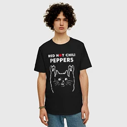 Футболка оверсайз мужская Red Hot Chili Peppers Рок кот, цвет: черный — фото 2