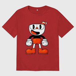 Мужская футболка оверсайз Cuphead красная чашечка