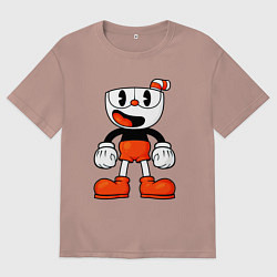 Футболка оверсайз мужская Cuphead красная чашечка, цвет: пыльно-розовый