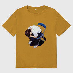 Футболка оверсайз мужская Синдзи Икари на стуле, цвет: горчичный