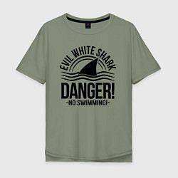 Футболка оверсайз мужская Danger No swiming Evil White Shark, цвет: авокадо