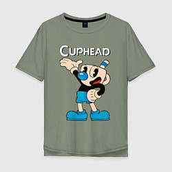 Мужская футболка оверсайз Cuphead синяя чашечка