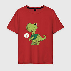 Футболка оверсайз мужская Volleyball Dinosaur, цвет: красный