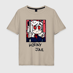 Футболка оверсайз мужская HELLTAKER HORNY JAIL, цвет: миндальный