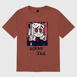 Футболка оверсайз мужская HELLTAKER HORNY JAIL, цвет: кирпичный