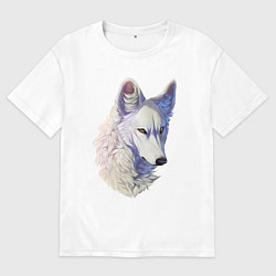 Футболка оверсайз мужская Крупный белый волк, цвет: белый