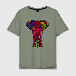 Мужская футболка оверсайз Психоделически раскрашенный слон