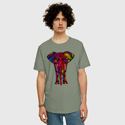 Футболка оверсайз мужская Психоделически раскрашенный слон, цвет: авокадо — фото 2
