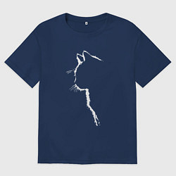 Футболка оверсайз мужская Черный кот силуэт, цвет: тёмно-синий