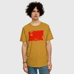 Футболка оверсайз мужская Рваный флаг СССР, цвет: горчичный — фото 2