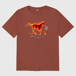 Мужская футболка оверсайз Fire horse огненная лошадь