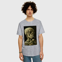 Футболка оверсайз мужская Череп с горящей сигаретой Ван Гог, цвет: меланж — фото 2