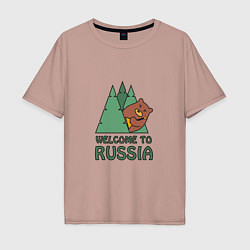 Футболка оверсайз мужская Welcome - Russia, цвет: пыльно-розовый