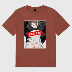 Футболка оверсайз мужская Девушка и надпись Senpai Ahegao, цвет: кирпичный