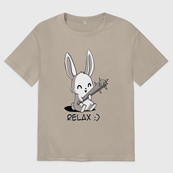 Футболка оверсайз мужская Милый зайчик с дубинкой, цвет: миндальный