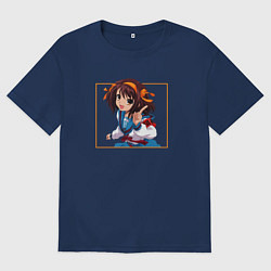 Футболка оверсайз мужская Харухи art, цвет: тёмно-синий