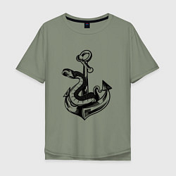 Мужская футболка оверсайз Змея на якоре Anchor Snake