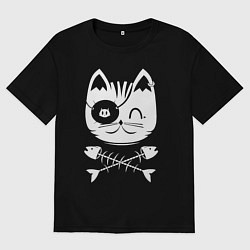 Мужская футболка оверсайз Голова кота Skull Hype