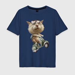 Мужская футболка оверсайз Крутой котяра на скутере