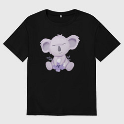 Футболка оверсайз мужская Милая Коала Сидит С Цветком, цвет: черный