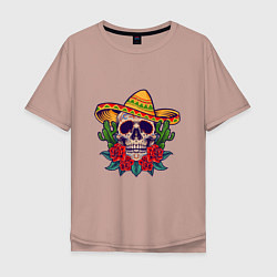 Футболка оверсайз мужская Skull - Mexico, цвет: пыльно-розовый