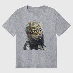 Мужская футболка оверсайз Кот - пилот The pilot Cat