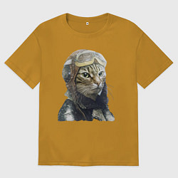Мужская футболка оверсайз Кот - пилот The pilot Cat