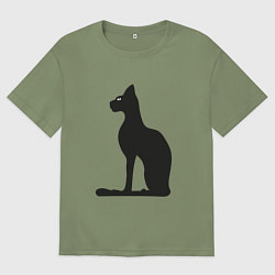 Мужская футболка оверсайз Силуэт черной кошки, Египетская богиня Бастет