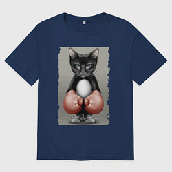 Мужская футболка оверсайз Крутой котяра в боксёрских перчатках Cool cat in b