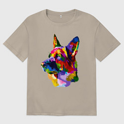Мужская футболка оверсайз Немецкие овчарки красочная голова