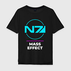 Футболка оверсайз мужская Символ Mass Effect в неоновых цветах, цвет: черный