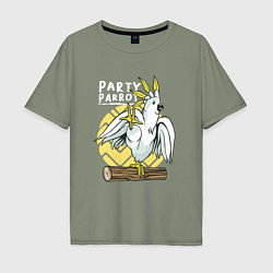 Футболка оверсайз мужская Попугай тусовщик Party Parrot, цвет: авокадо