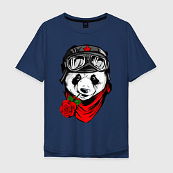 Футболка оверсайз мужская Панда с розой во рту, цвет: тёмно-синий