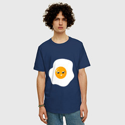 Футболка оверсайз мужская Веселая яичница глазунья, завтрак с улыбкой, цвет: тёмно-синий — фото 2